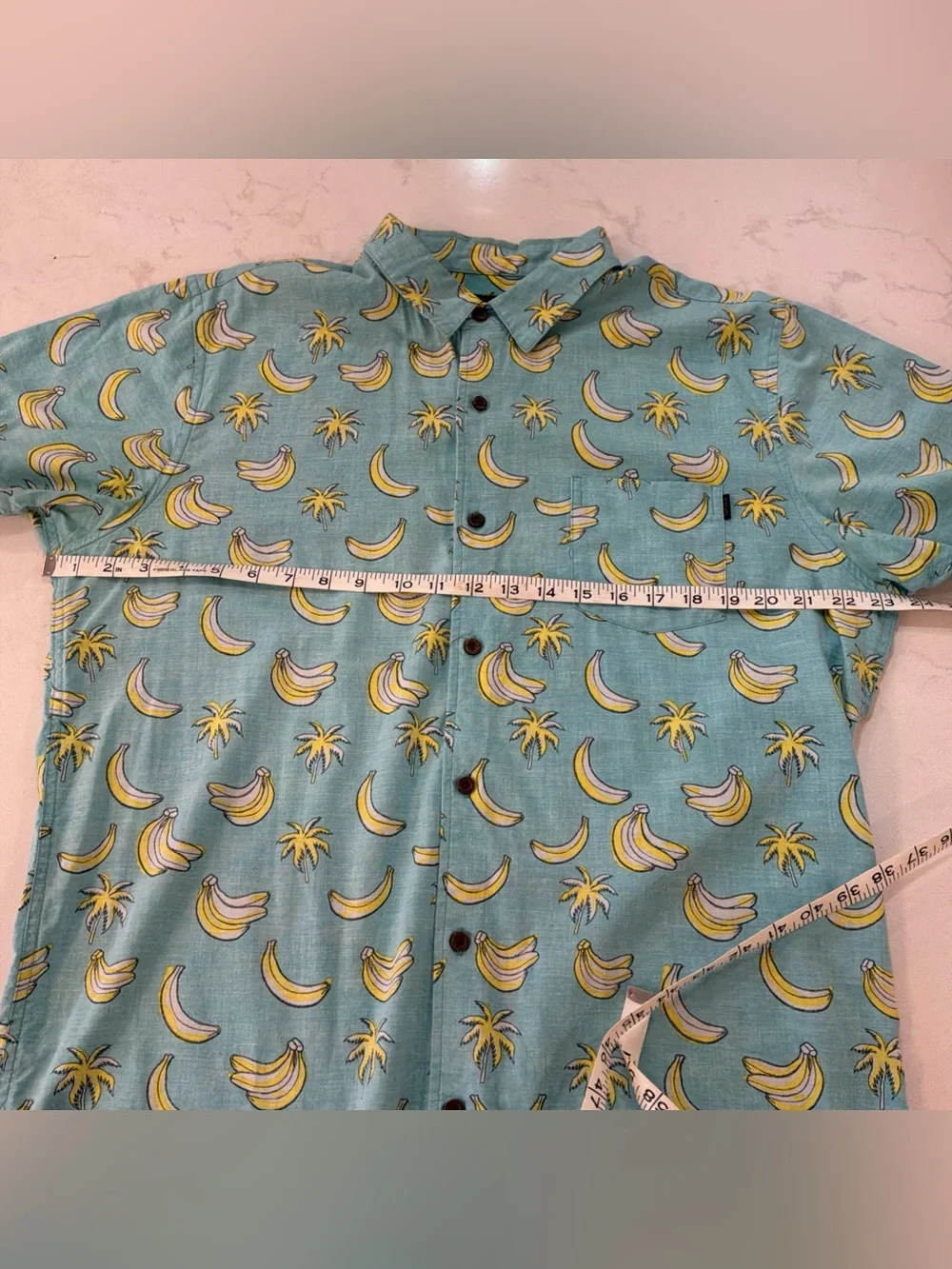Rip Curl Polo Shirt Men’s Large Blue Banana Palm Print Button Front Hawaiian Top